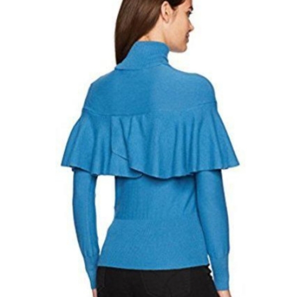 Tracy Reese | Celestial Blue Flounced Turtleneck Long Sleeve Knit Sweater Top - Picture 2 of 8